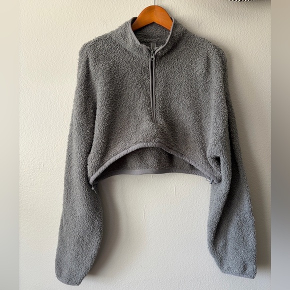 SKIMS Tops - SKIMS Cozy Knit Cropped Pullover Soft Teddy Sherpa Gray Women’s Large XL